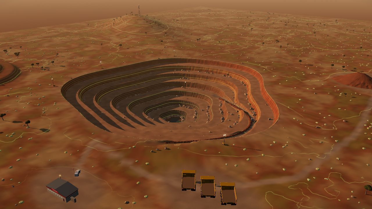 Open-pit mine benches and haul road