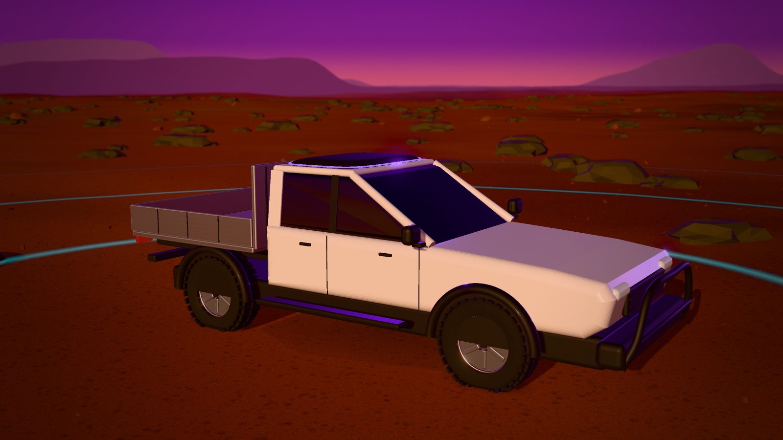 A work ute on red outback dirt with a roof-mounted radio gateway listening across the site